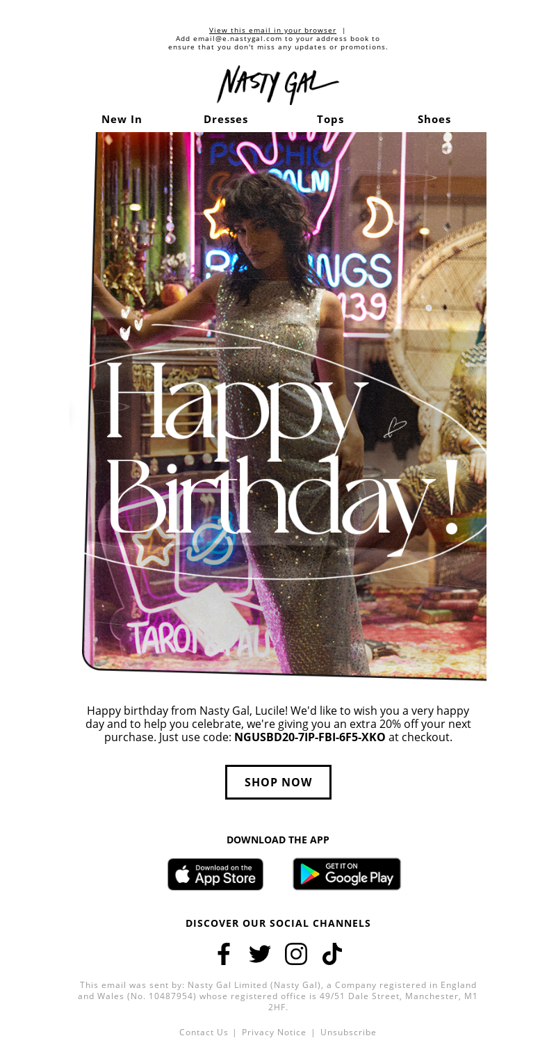 Brand-Focused Birthday Email Campaign: Nasty Gal | wiiv.ai