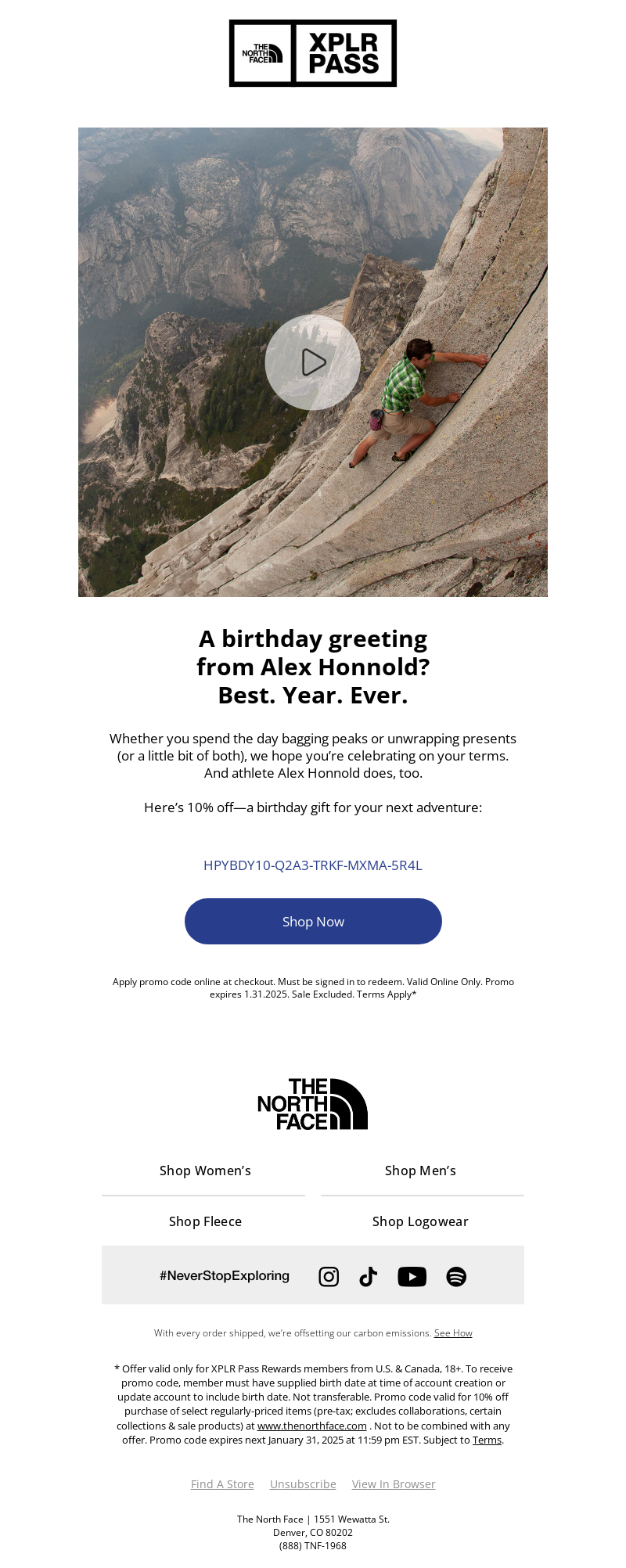 GIF-Based Birthday Email Campaign: The North Face | wiiv.ai