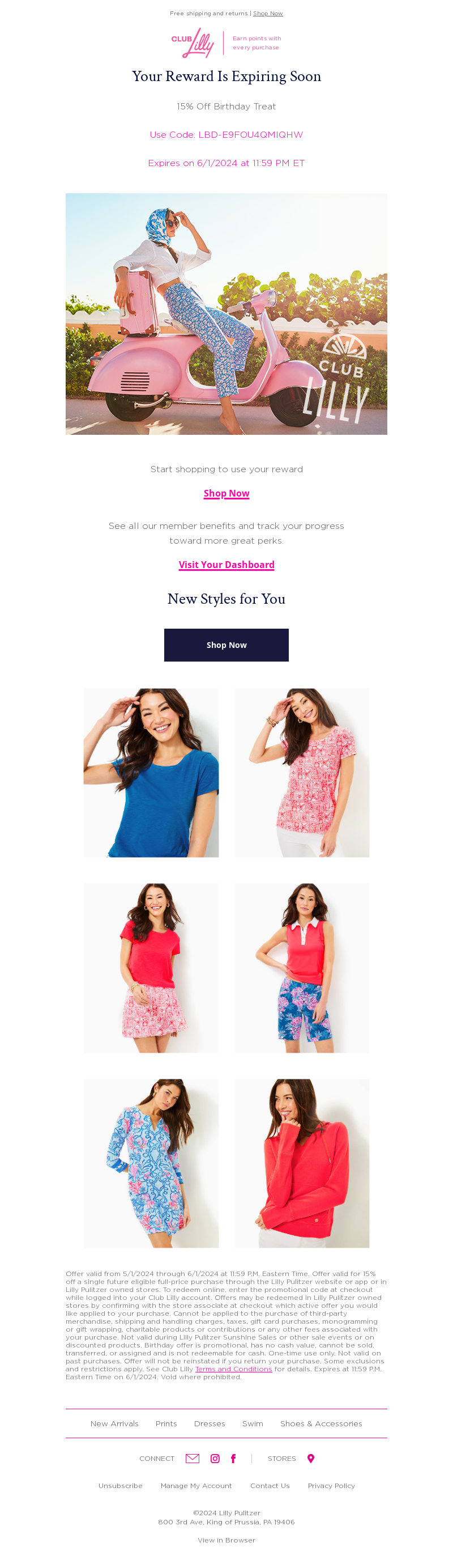 Happy Birthday Emails Examples | wiiv.ai | Urgency-Driven Birthday Email Campaign: Lilly Pulitzer