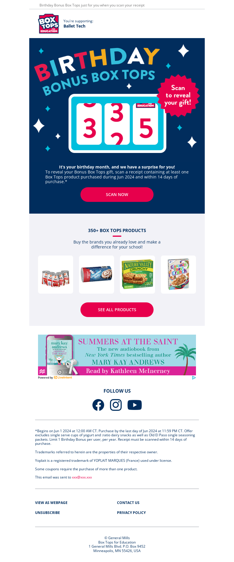 Fun and Interactive Birthday Email Campaign: Box Tops for Education | wiiv.ai 