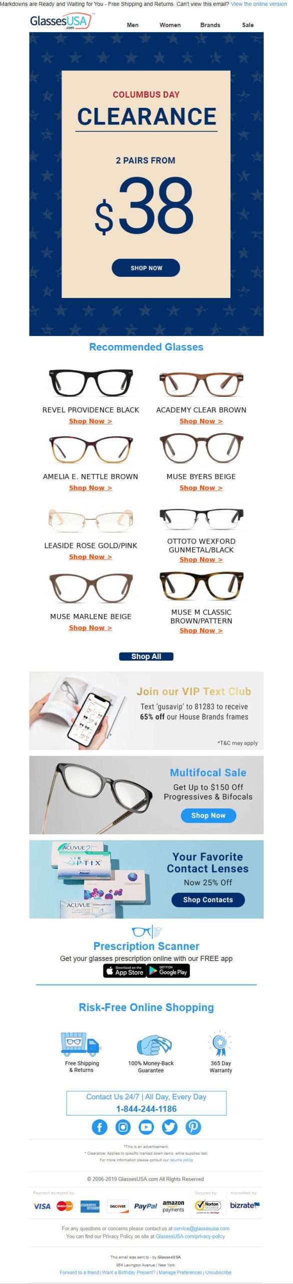 Columbus Day Clearance Sale: Glasses USA | Columbus Day Emails Examples | wiiv.ai