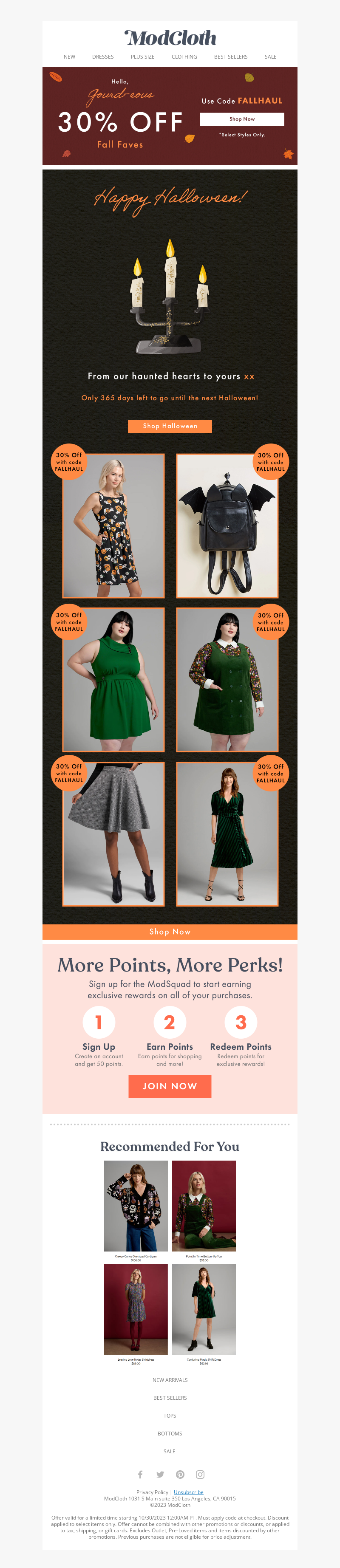 Spooky Discount Offers: ModCloth | Halloween Email Examples | wiiv.ai