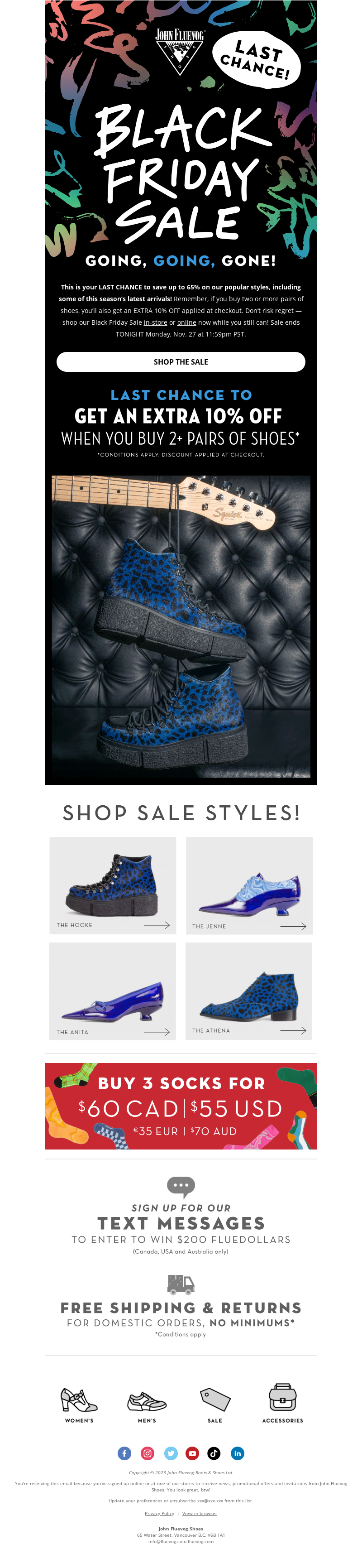 Last Chance Alert: John Fluevog Shoes | Black Friday Email Examples | wiiv.ai