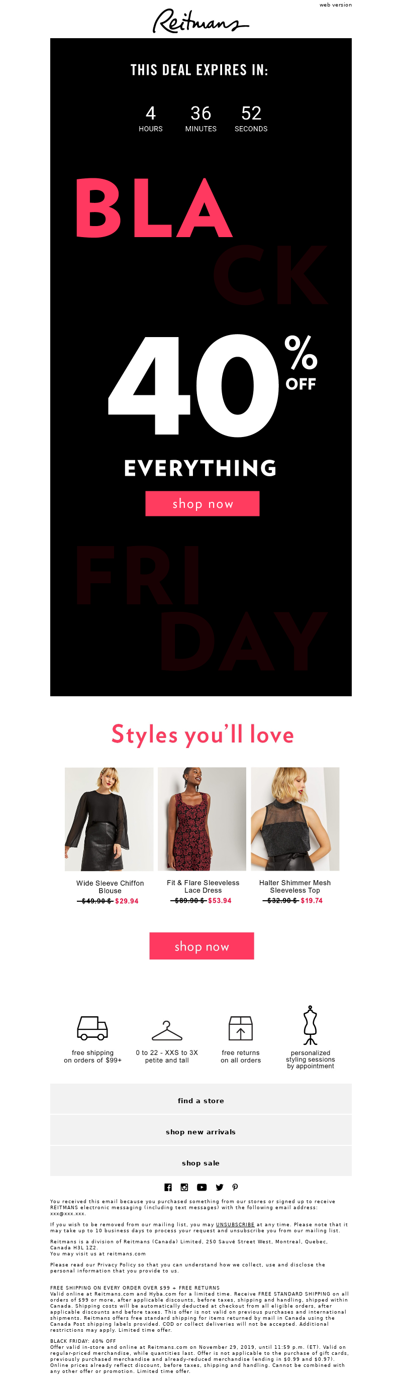 Countdown to Savings: Reitmans (Canada) | Black Friday Email Examples | wiiv.ai