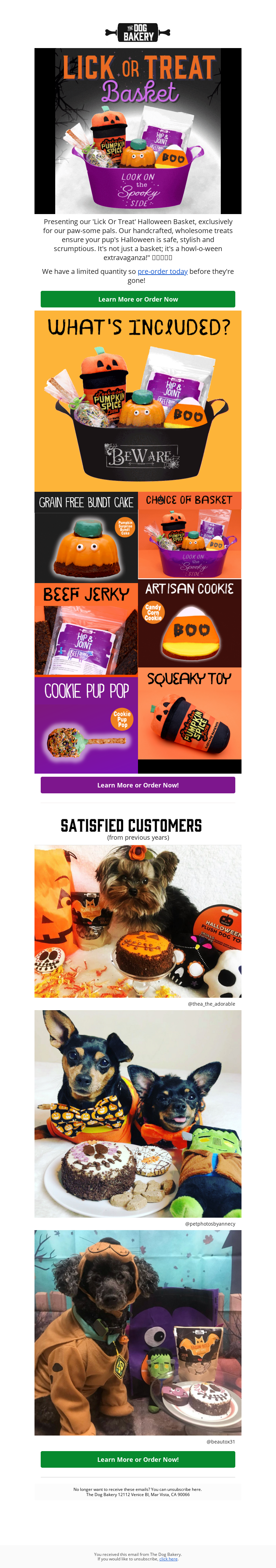 Spooky-Themed Customer Reviews: The Dog Bakery | Halloween Email Examples | wiiv.ai