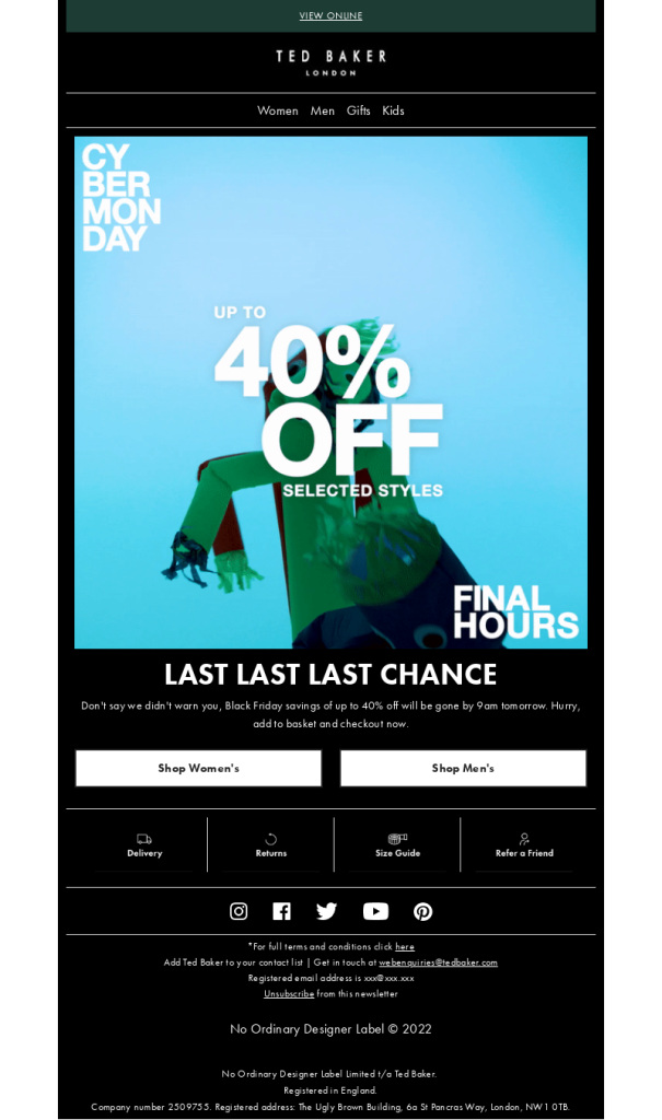 Urgency-Driven Emails: Ted Baker (U.K.) | wiiv.ai