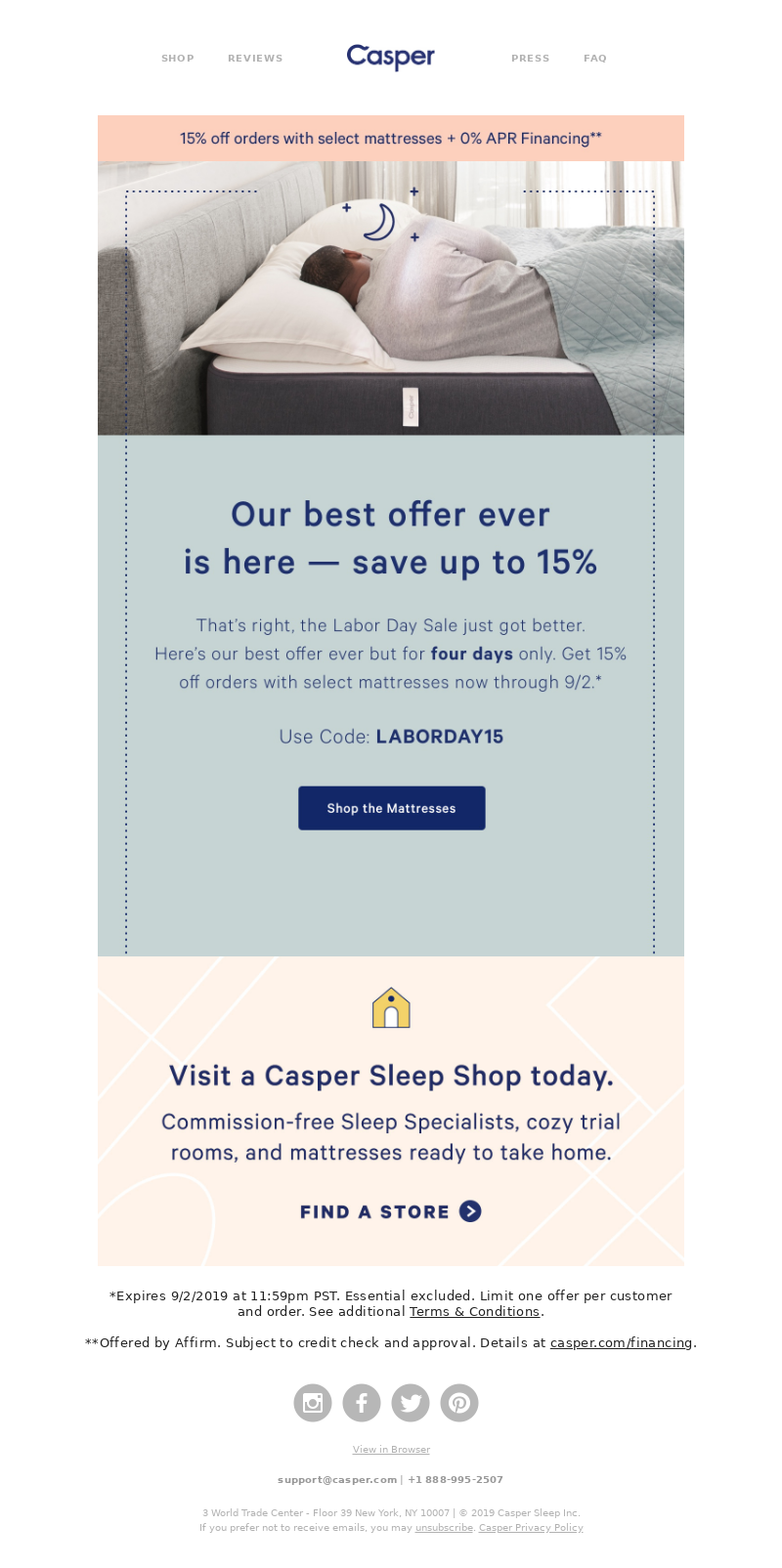 wiiv.ai | Labor Day Email Examples | LABOR DAY SAVING ALERT: CASPER