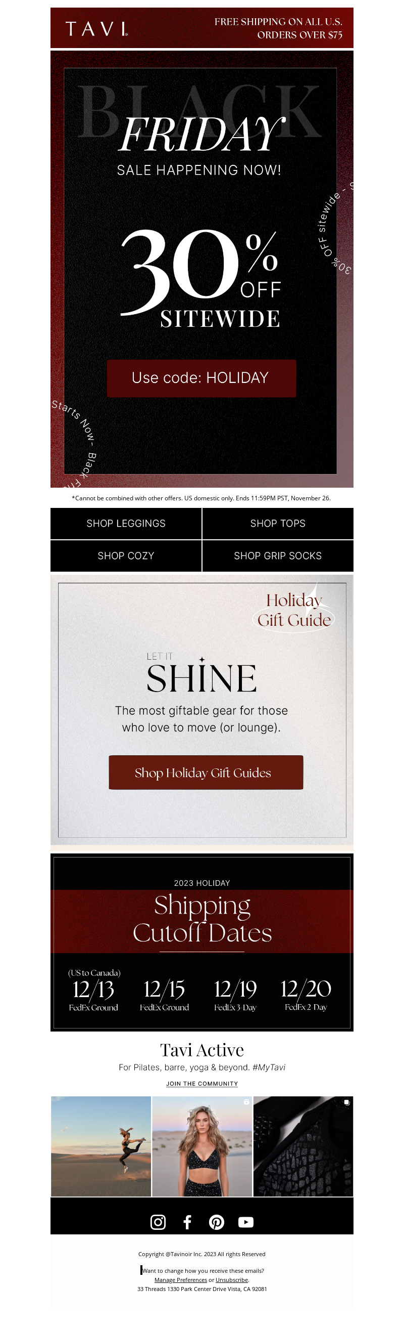 Sitewide Discount: Tavi | Black Friday Email Examples | wiiv.ai